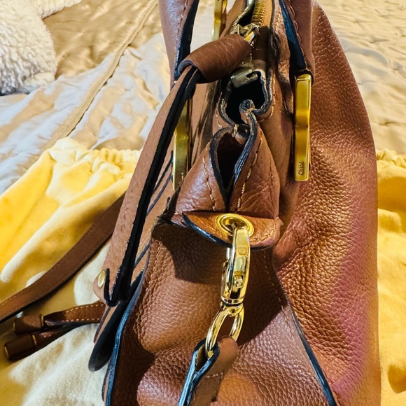 Chloe Marcie Satchel in Tan Grained Leather with Gold Accents - Picture 5 of 12